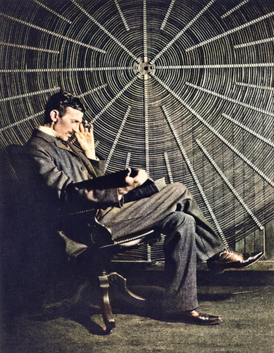 Tesla in Front of Coil